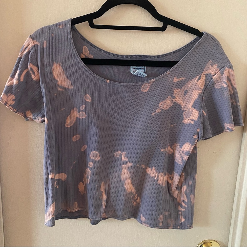 Abercrombie and Fitch Vintage Label Cotton Grey/Blue Tie Dye Ribbed T-shirt